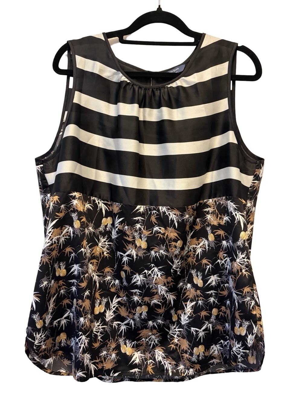 Peter Som Women's L Mixed Print Floral Striped Silky Sleeveless Blouse - Picture 2 of 11